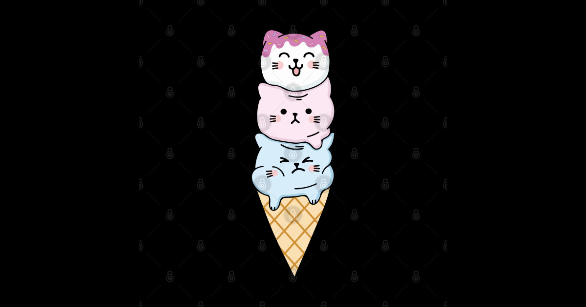 Kawaii Cat Ice Cream - Kawaii Cat Ice Cream - Sticker | TeePublic