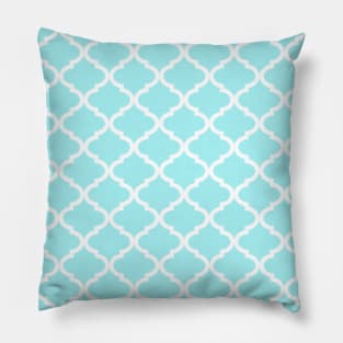 Aqua Light Blue White Quatrefoil Pattern Pillow