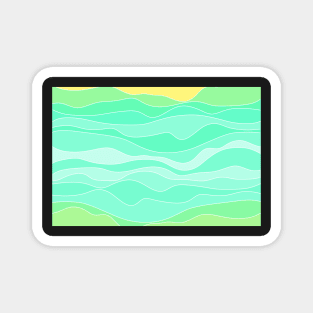 Ocean sunrise, waves in blue and green print Magnet