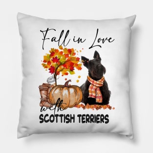 Fall In Love With Scottish Terriers Fall Pumpkin Thanksgiving Pillow