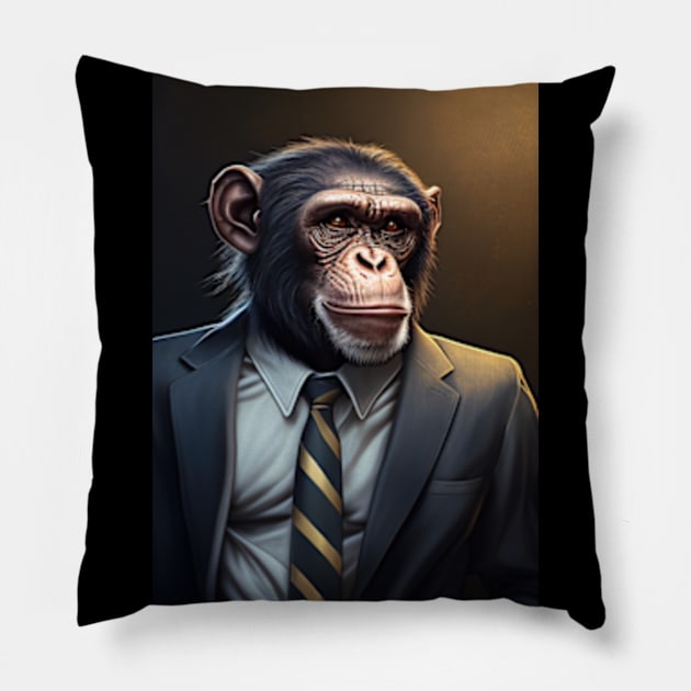 Adorable Monkey In A Suit - Fierce Chimpanzee Animal Print Art For Fashion Lovers Pillow by Whimsical Animals