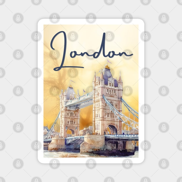 London Watercolor Skyline Print – Artistic City Travel Poster Magnet by TuncGK