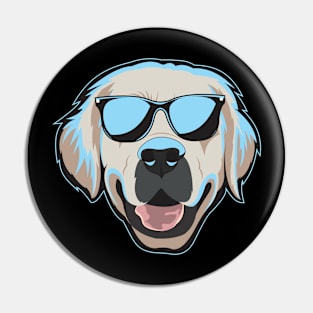 Golden Retriever Face With Neon Blue Light Color Pin