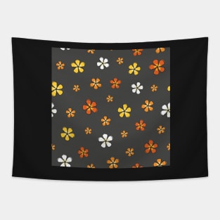 Doodle orange and yellow Hibiscus flowers on gray background Tapestry