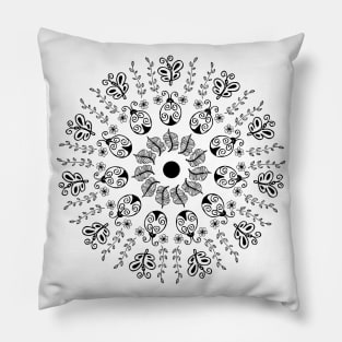 ladybug and butterfly on circle Pillow