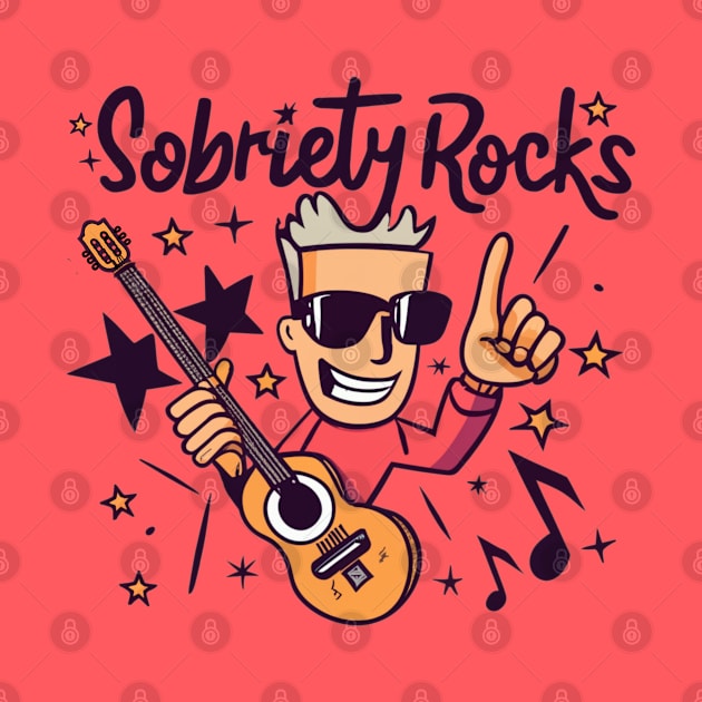 Sobriety Rocks Cartoon Rocker With Guitar by SOS@ddicted