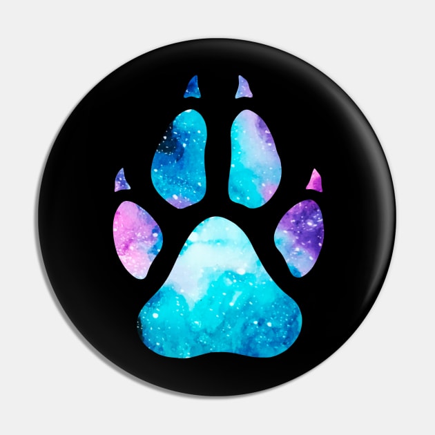 Watercolor Galaxy Wolf Paw Print Pin by Lady Lilac