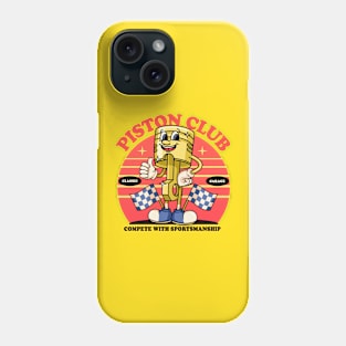 Piston club, piston mascot character with race flag Phone Case