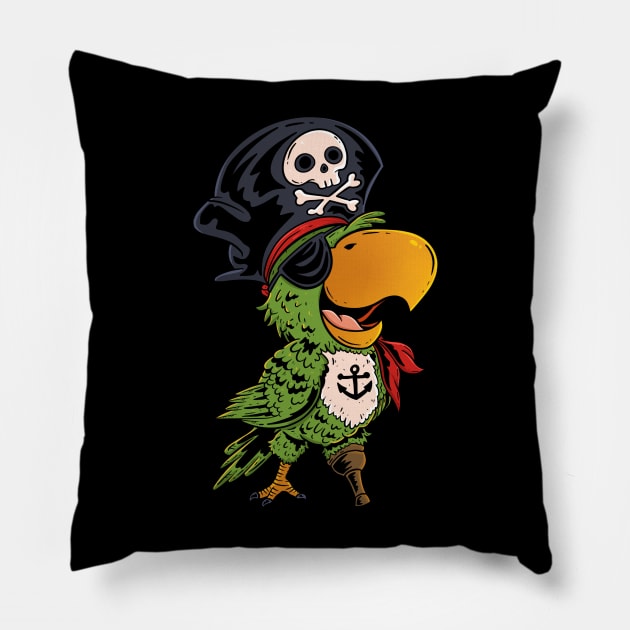 Ahoy Matey! Cute Pirate Parrot with Hat and Eyepatch Design Pillow by Holymayo Tee