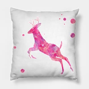 Pink Running Deer Watercolor Painting Pillow