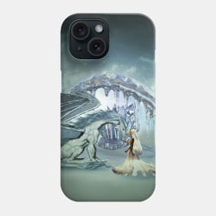 Awesome ice dragon and fairy in a winter landscape Phone Case