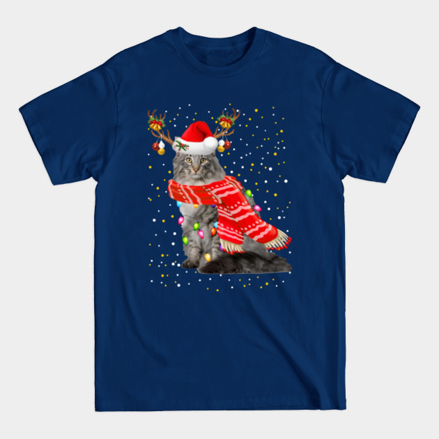 Disover Siberian Cat Shirt Reindeer Christmas Light Shirt - Siberian Cat - T-Shirt