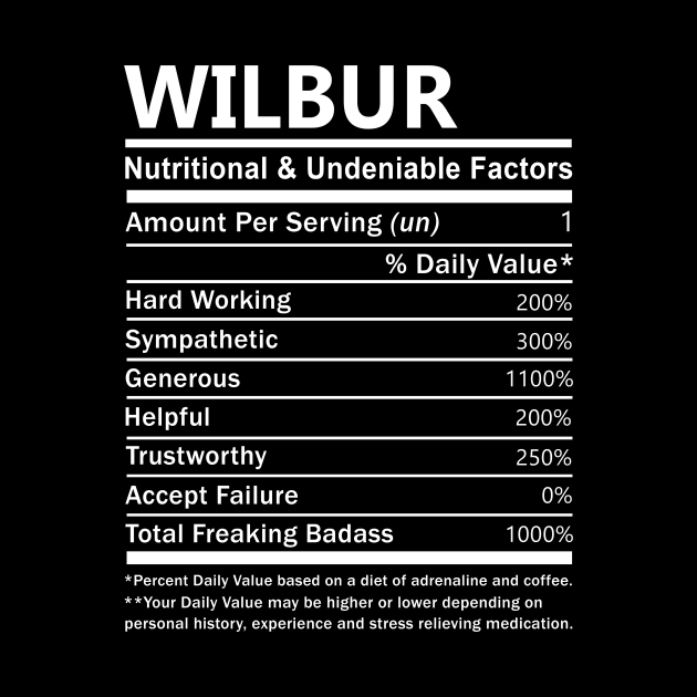 Wilbur Name T Shirt - Wilbur Nutritional and Undeniable Name Factors Gift Item Tee by nikitak4um