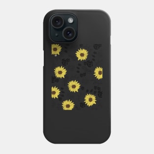 Sunflower and Black Floral Phone Case