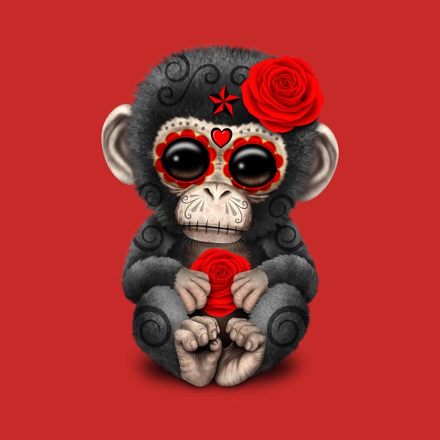 Red Day of the Dead Sugar Skull Baby Chimp by jeffbartels