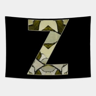 Letter Z Monogram Initial Olive Green Pearl White Aesthetic Abstract Pattern Painting On Canvas Tapestry