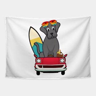 Funny Big Dog is driving to the beach Tapestry