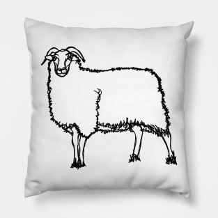 Sheep line art black Pillow