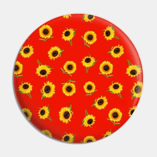 Sunflower Ditsy Pattern on Red Pin