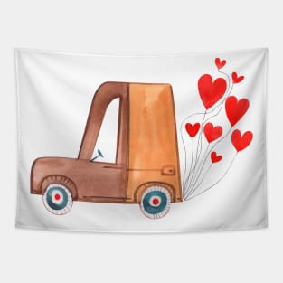 Car With Heart-Shaped Balloons Tapestry