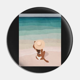 Summer vibes, Woman, Hat, Mid century art Pin