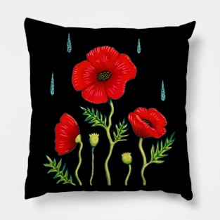 Poppies in the Rain Pillow