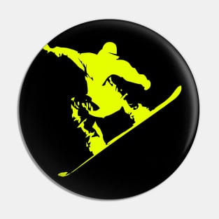 Snowboarding Neon Yellow Boarder on Black Pin