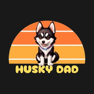 Adorable Husky Dad Retro Print T-Shirt