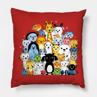 Joyous Congregation of Colorful Cartoon Animals Pillow