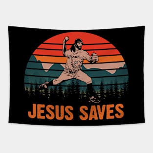 Jesus Saves Baseball pitcher vintage retro 80s Tapestry