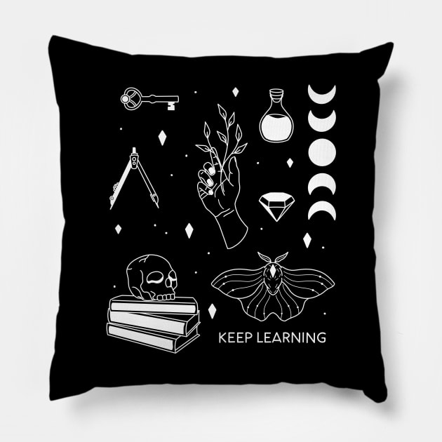 Keep Learning - White Version Pillow by Tebscooler