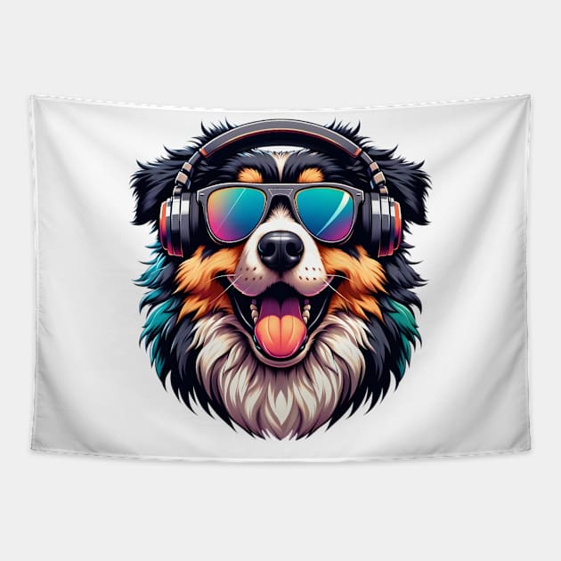 Maremma Sheepdog as Smiling DJ with Headphones Tapestry by ArtRUs