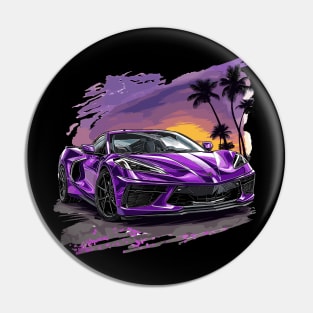 Purple C8 Corvette Stingray Tropical Sunset Supercar Racecar Muscle Car Sportscar Corvette C8 Pin