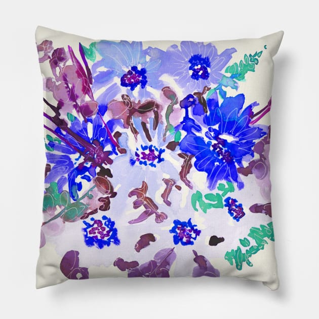watercolor floral arrangement 2020 design in blue Pillow by Earthy Planty