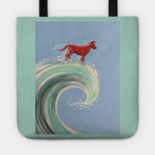 Red dog surfing Tote