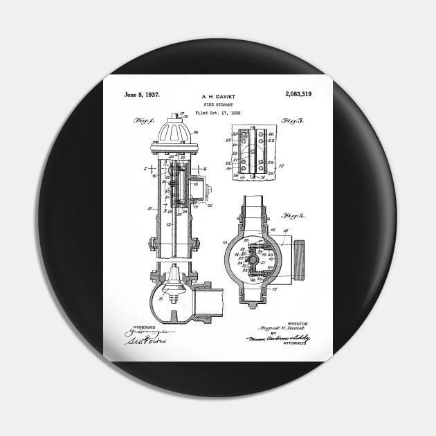 Fire Hydrant Patent - Fireman Fire House Art - White Pin by patentpress