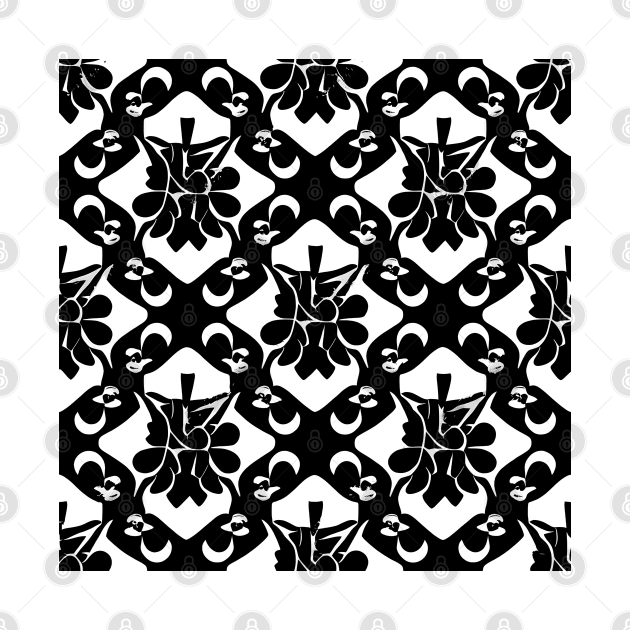 Black and white moon and floral pattern by BirdsnStuff