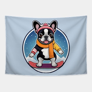 Snowboarding French Bulldog Switch Riding Tapestry