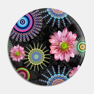 Pink flowers with colorful geometric motifs Pin