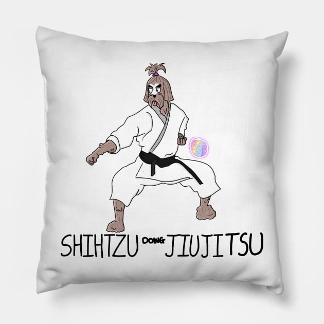 Shihtzu Doing Jiujitsu Pillow by Materiaboitv