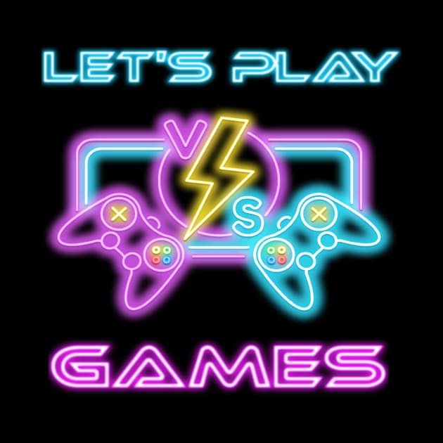 Lets Play Games in neon lights with two vs Gaming Controller for Gamer by Trenddesigns24