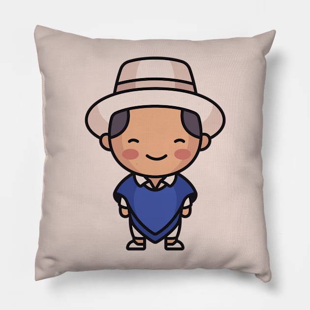 Cute Ecuadorian Villager in Traditional Clothing Cartoon Pillow by SLAG_Creative