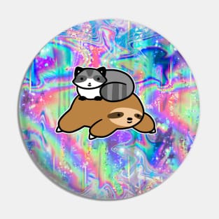 Little Raccoon and Sloth Rainbow Hologram Pin