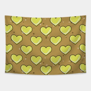 Tennis Ball Texture In Heart Shape - Seamless Pattern On Brown Background Tapestry