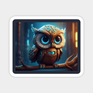 Cybernetic Charm: Cute Baby Owl of the Future Magnet