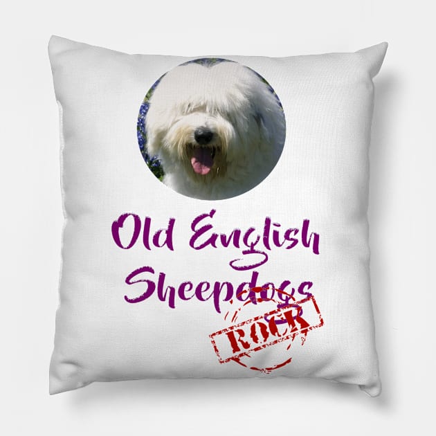 Old English Sheepdogs Rock! Pillow by Naves