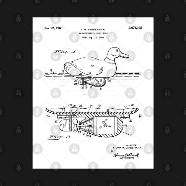 Duck Decoy Patent - Hunter Outdoors Hunting Art - White by patentpress