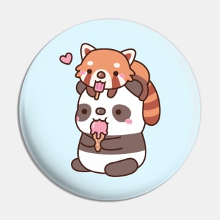 Cute Red Panda And Panda Eating Ice Cream For Summer Pin