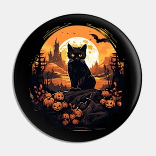 Cat Pumpkin Scene Pin