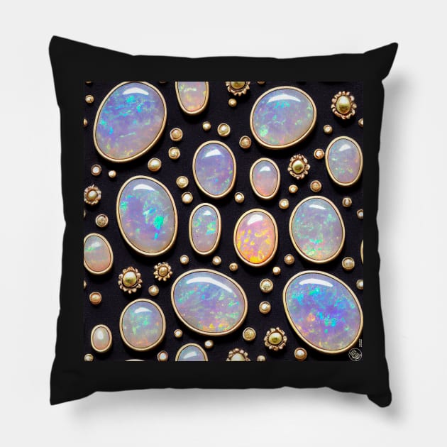 Gold and Cabochon Opal Seamless Pattern Pillow by JediNeil